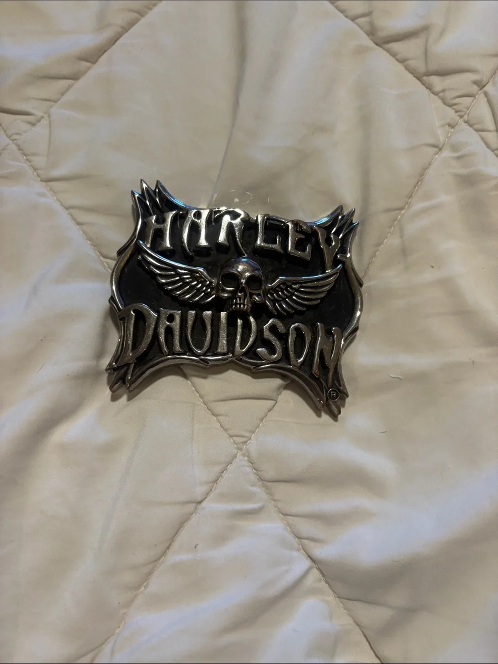 Harley-Davidson Silver Skull Wing Logo Belt Buckle
